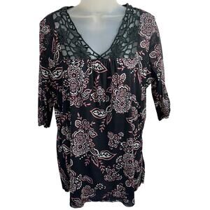 Roper Western Crochet Boho Blouse SZ L Floral Peasant Festival Ranchcore Cowgirl